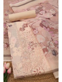 Soch - Womens Cream Linen Blend Floral Unstitch Dress Material with Sequins