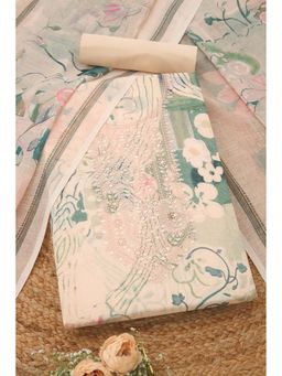 Soch - Womens Cream Linen Blend Floral Unstiched Dress Material with Sequins