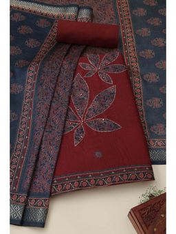 Soch - Womens Maroon Art Silk Ethnic Motifs Unstiched Dress Material with Mirror Work