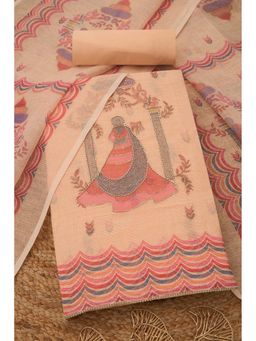 Soch - Womens Peach Kota Ethnic Motifs Unstiched Dress Material with Cut Dana
