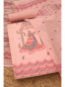 Soch - Womens Blush Pink Kota Ethnic Motifs Unstiched Dress Material with Cut Dana