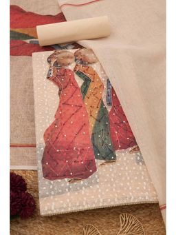 Soch - Womens Beige Kota Embroidered Unstiched Dress Material with Thread Work