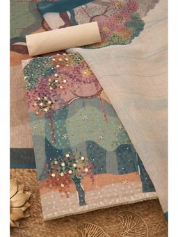 Soch - Womens Beige Kota Embroidered Unstiched Dress Material with Thread Work