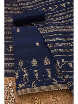 Soch - Womens Navy Blue Chanderi Woven Design Unstitch Dress Material with Sequins
