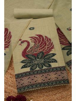 Soch - Womens Beige Chanderi Woven Design Unstiched Dress Material with Sequins