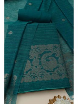 Soch - Womens Turquoise Blue Art Silk Zari Woven Unstitch Dress Material