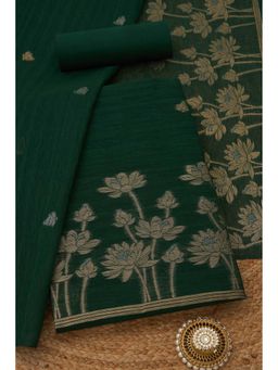 Soch - Womens Green Art Silk Floral Unstiched Dress Material with Zari Woven