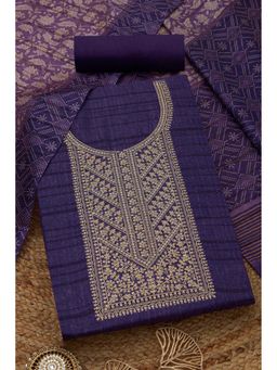 Soch - Womens Purple Art Tussar Embroidered Unstiched Dress Material with Zari
