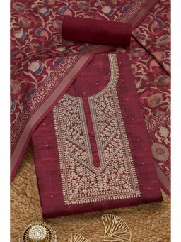 Soch - Womens Rust Art Tussar Embroidered Unstiched Dress Material with Sequins