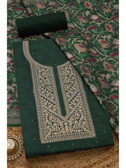 Soch - Womens Green Art Tussar Embroidered Unstiched Dress Material with Sequins