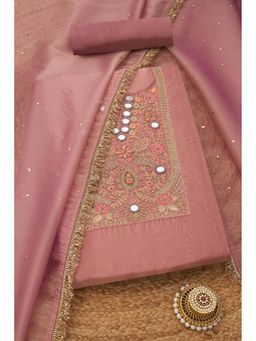 Soch - Womens Blush Pink Tissue Embroidered Unstitch Dress Material with Mirror Work