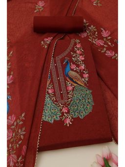 Soch - Womens Crushed Silk Embroidered Unstiched Dress Material with Zari