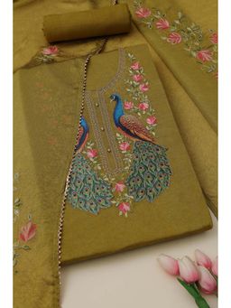 Soch - Womens Green Crushed Silk Embroidered Unstiched Dress Material with Zardosi