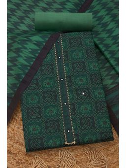 Soch - Womens Teal Green Art Tussar Ethnic Motifs Unstiched Dress Material with Faux Mirror