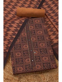 Soch - Womens Orange Art Tussar Ethnic Motifs Unstiched Dress Material with Faux Mirror