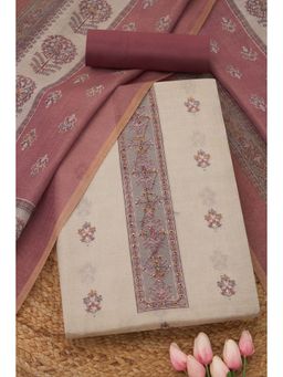 Soch - Womens Beige Linen Shimmer Floral Unstitch Dress Material with Sequins