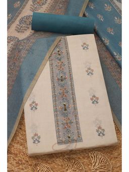 Soch - Womens Beige Linen Shimmer Floral Unstitch Dress Material with Sequins