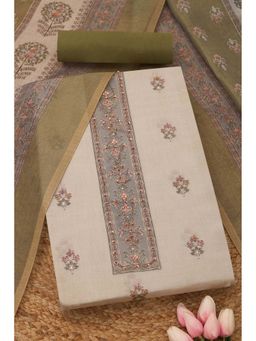 Soch - Womens Beige Linen Shimmer Floral Unstitch Dress Material with Sequins