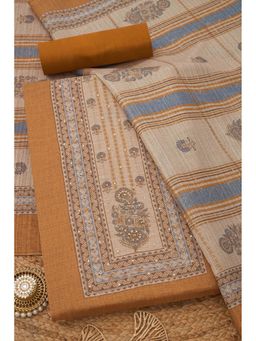 Soch - Womens Mustard Chanderi Floral Unstitch Dress Material with Sequins