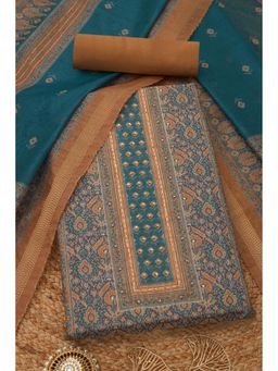 Soch - Womens Mustard Chanderi Ethnic Motifs Unstiched Dress Material with Sequins