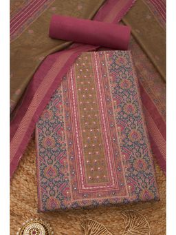 Soch - Womens Onion Pink Chanderi Ethnic Motifs Unstiched Dress Material with Sequins