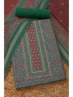 Soch - Womens Teal Green Chanderi Ethnic Motifs Unstiched Dress Material with Sequins