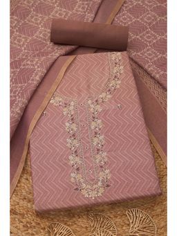 Soch - Womens Onion Pink Linen Shimmer Chevron Unstiched Dress Material with Zari