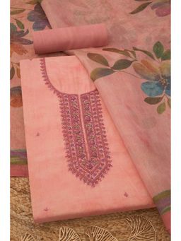 Soch - Womens Peach Linen Shimmer Embroidered Unstitch Dress Material with Sequins