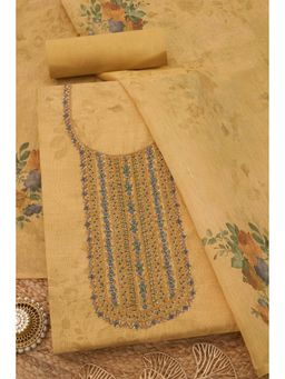 Soch - Womens Mustard Linen Shimmer Floral Unstitch Dress Material with Cut Dana