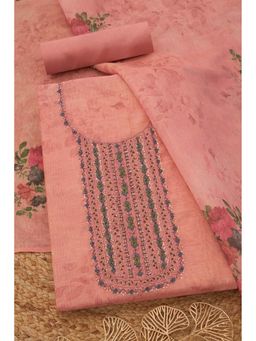 Soch - Womens Peach Linen Shimmer Floral Unstitch Dress Material with Cut Dana