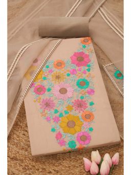 Soch - Womens Beige Organza Embroidered Unstitch Dress Material with Thread Work