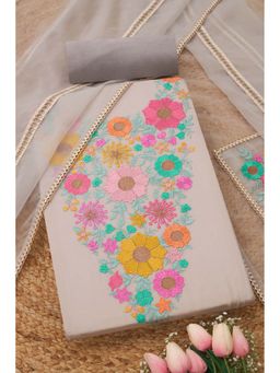 Soch - Womens Grey Organza Embroidered Unstiched Dress Material with Thread Work