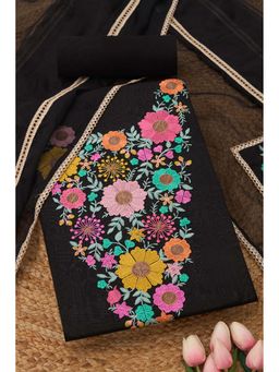 Soch - Womens Black Organza Embroidered Unstiched Dress Material with Thread Work