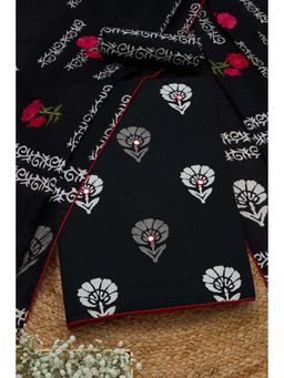 Soch - Womens Black Cotton Floral Unstiched Dress Material with Mirror Work