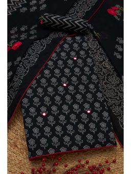 Soch - Womens Black Cotton Floral Unstiched Dress Material with Mirror Work