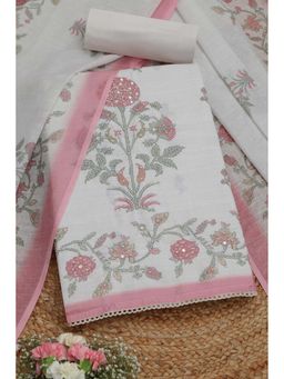 Soch - Womens Off White Linen Blend Floral Unstitch Dress Material with Cut Dana