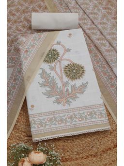 Soch - Womens Off White Linen Blend Floral Unstiched Dress Material with Beads