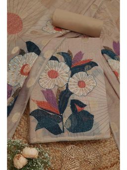 Soch - Womens Beige Chanderi Floral Unstiched Dress Material with Thread Work