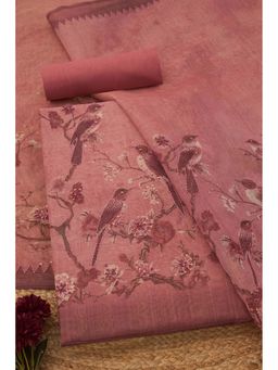 Soch - Womens Onion Linen Shimmer Bird Motifs Unstiched Dress Material with Thread Work