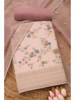 Soch - Womens Blush Pink Glass Tissue Floral Unstiched Dress Material with Thread Work