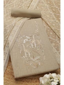 Soch - Womens Beige Chanderi Embroidered Unstiched Dress Material with Thread Work