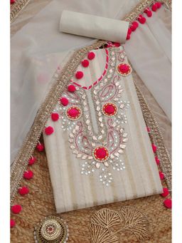 Soch - Womens Cream Chanderi Zari Woven Unstitch Dress Material with Mirror and Pearl