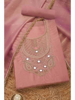 Soch - Womens Blush Pink Tissue Embroidered Unstiched Dress Material with Mirror
