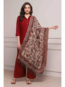 Biba - Women Cream Cotton Blend Yarn Dyed Stole