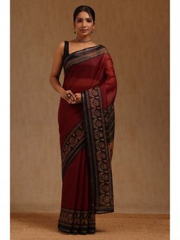 Soch - Womens Maroon Art Silk Saree with Unstitched Blouse