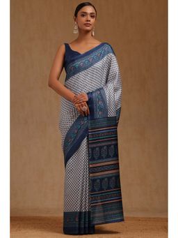 Soch - Womens Blue Art Silk Floral Saree with Unstitched Blouse