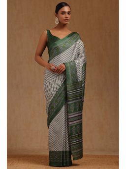 Soch - Womens Green Art Silk Floral Saree with Unstitched Blouse