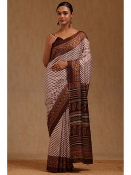Soch - Womens Brown Art Silk Floral Saree with Unstitched Blouse