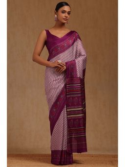 Soch - Womens Magenta Art Silk Floral Saree with Unstitched Blouse