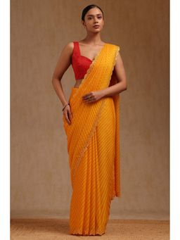 Soch - Womens Yellow Georgette Leheriya Saree with Unstitched Blouse